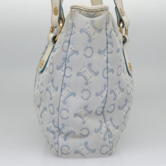 CELINE C Macadam Canvas Tote Bag Light Blue White gold Auth ar13244 - Picture 4 of 15